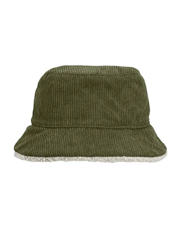 Reversible Sherpa And Velvet Bucket Hat - Army/Shear Beige