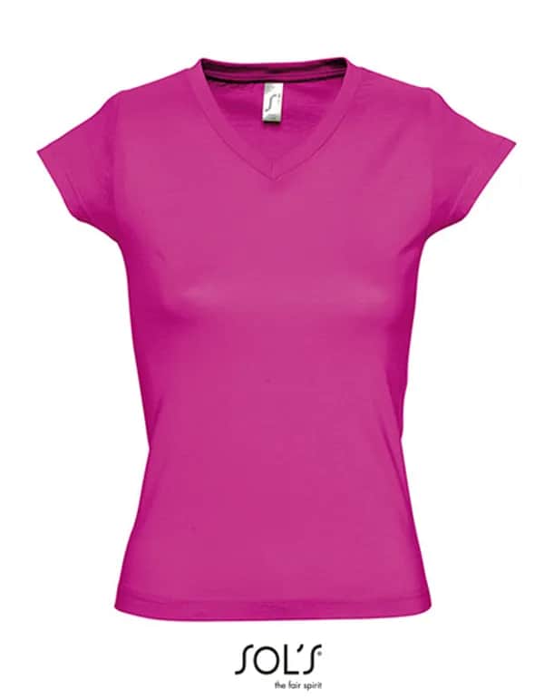 Women´s V-Neck-T-Shirt Moon - Fuchsia