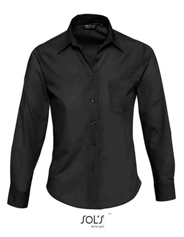 Popeline-Blouse Executive Long Sleeve - Black