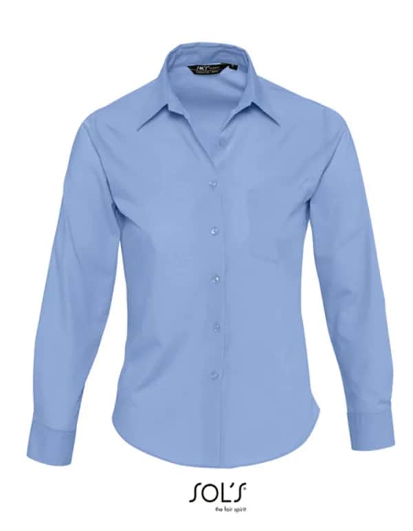 Popeline-Blouse Executive Long Sleeve - Middle Blue