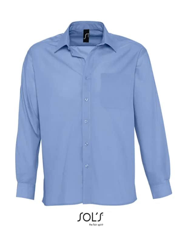 Popeline-Shirt Baltimore Long Sleeve - Middle Blue
