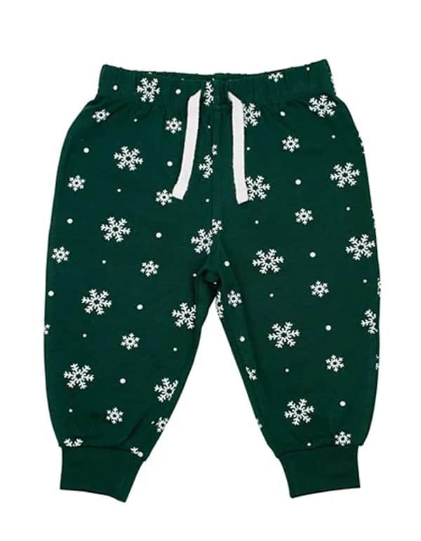 Baby Lounge Pants - Bottle Green/White Snowflakes