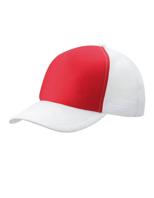 5-Panel Polyester Mesh Cap - Red/White