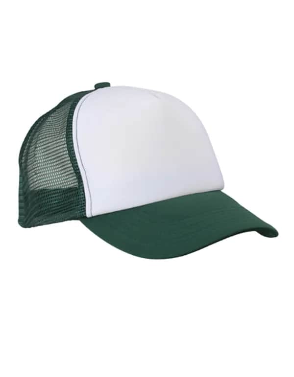 5-Panel Polyester Mesh Cap - White/Dark Green