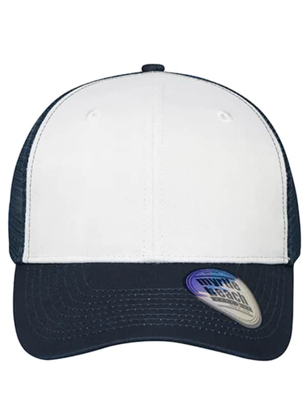6 Panel Mesh Cap - White/Navy