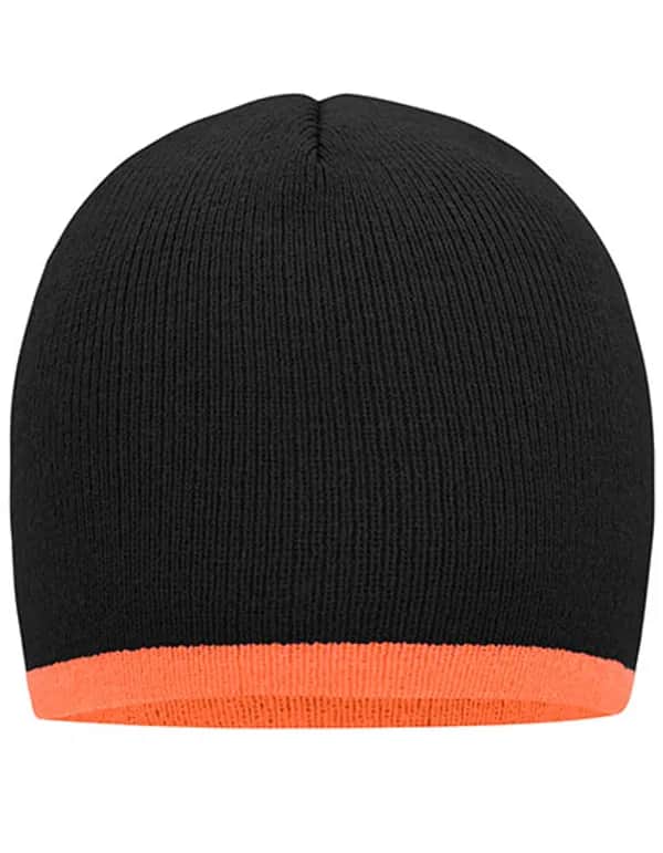 Beanie With Contrasting Border - Black/Orange