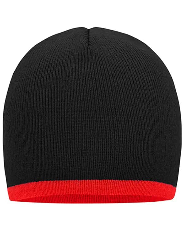 Beanie With Contrasting Border - Black/Red