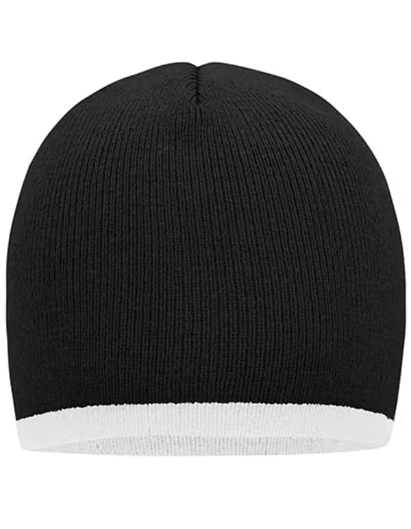 Beanie With Contrasting Border - Black/White