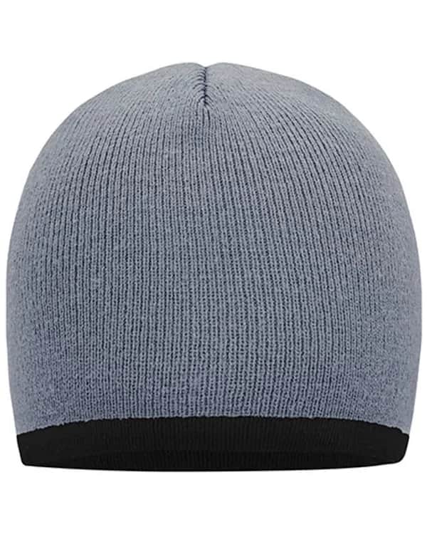 Beanie With Contrasting Border - Light Grey/Black