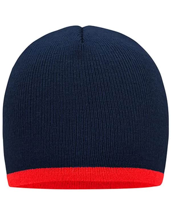 Beanie With Contrasting Border - Navy/Red