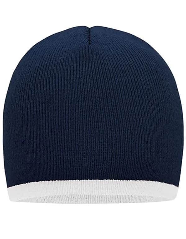 Beanie With Contrasting Border - Navy/White