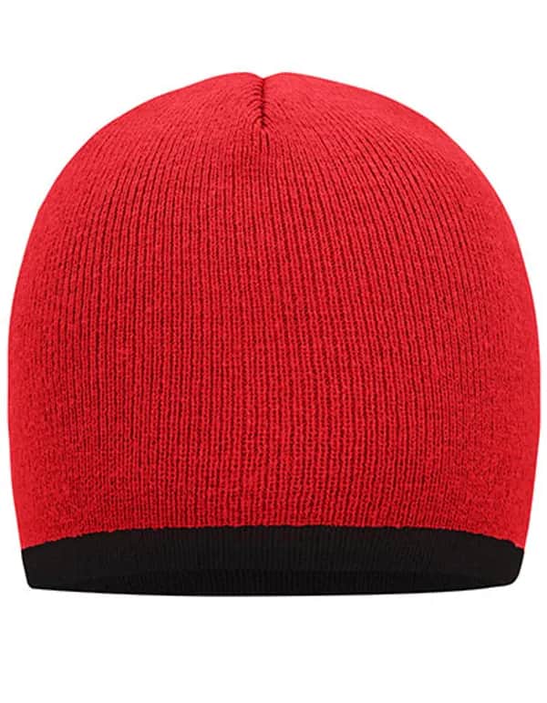 Beanie With Contrasting Border - Red/Black