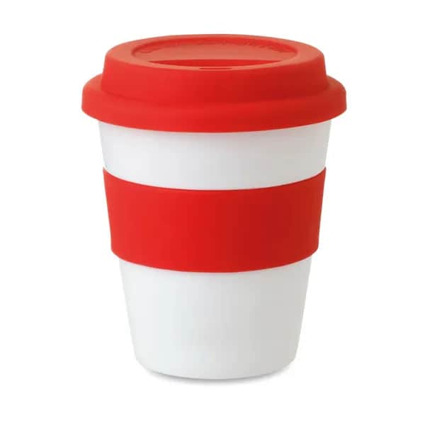PP Becher mit Silikon-Deckel - ASTORIA - Rot