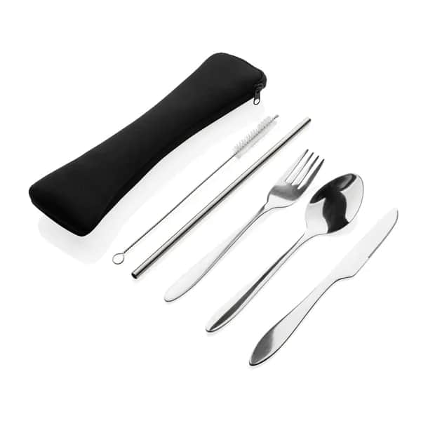 4-teiliges wiederverwendbares Besteckset aus Stainless-Steel - silber