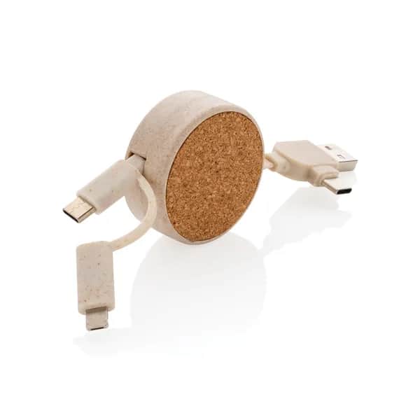 Kork und Weizen 6-in-1 ausziehbares Ladekabel - khaki