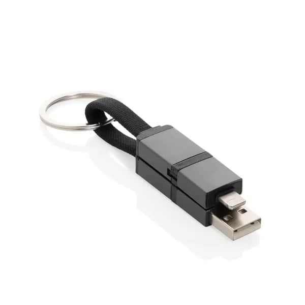 Terra 4-in-1 Schnellladekabel für den Schlüsselbund aus rAlu - grau