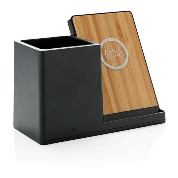 Ontario 10W Wireless Charger aus Bambus und RCS Kunststoff - schwarz