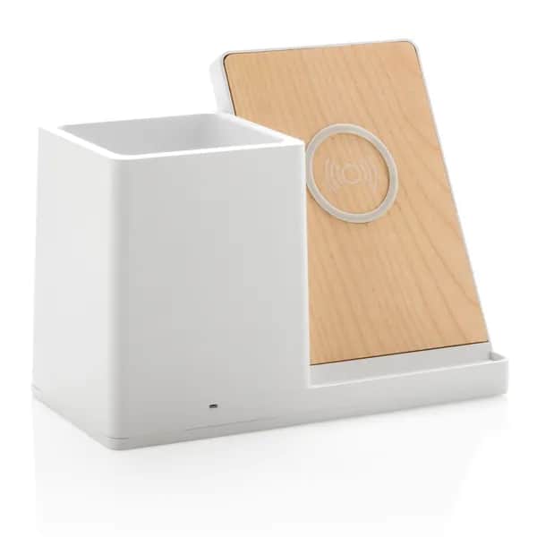 Ontario 10W Wireless Charger aus Bambus und RCS Kunststoff - weiß