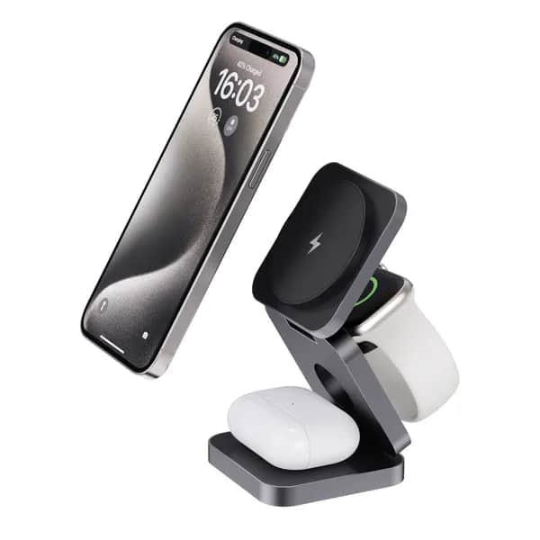 Terra faltbares 3-in-1 15W Charger aus RCS rec. Aluminium - grau