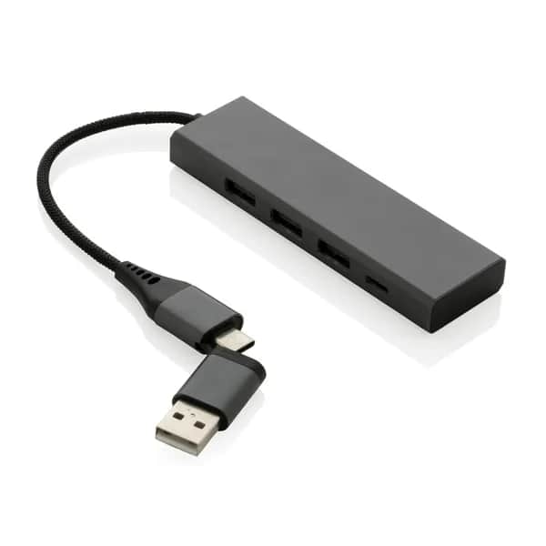 Terra Hub aus RCS recyceltem Aluminium mit 3 USB-Anschlüssen - grau