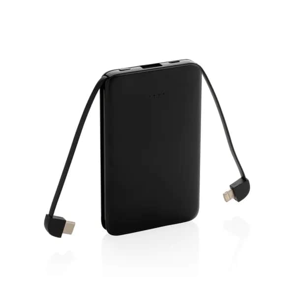 5.000 mAh Powerbank mit integriertem Kabel - schwarz