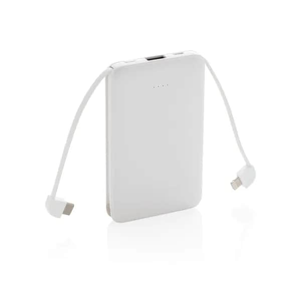 5.000 mAh Powerbank mit integriertem Kabel - weiß