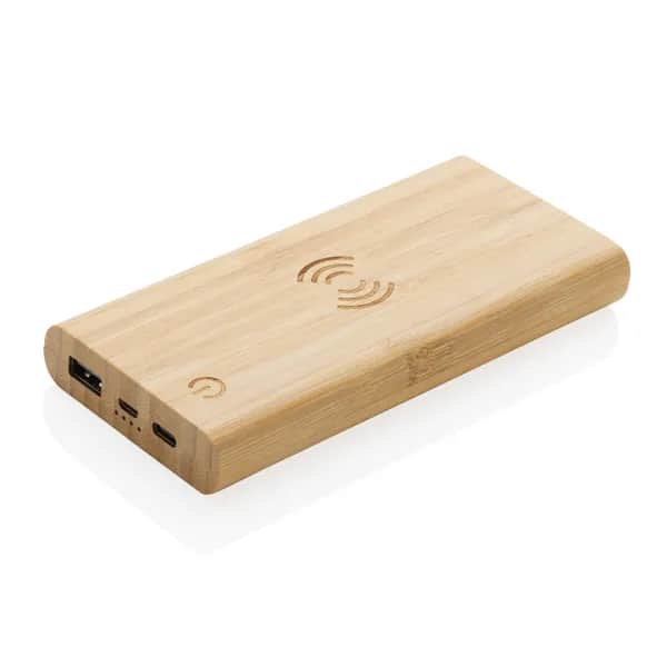 8.000mAh Bambus-Wireless-Powerbank - braun