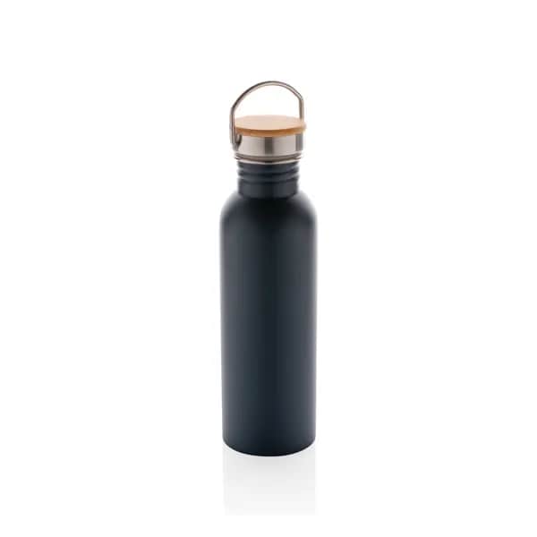 Moderne Stainless-Steel Flasche mit Bambusdeckel - blau