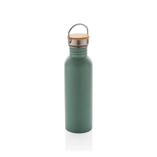 Moderne Stainless-Steel Flasche mit Bambusdeckel - grün