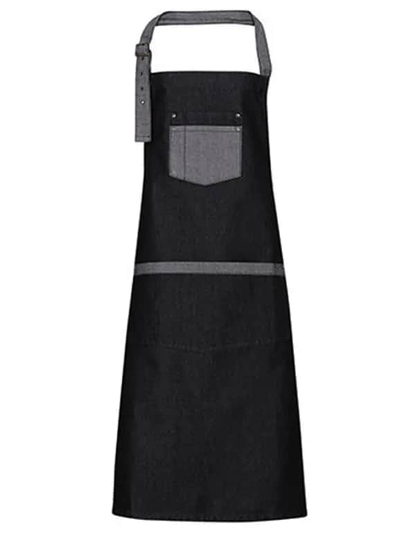 Domain Contrast Denim Bib Apron - Black Denim (ca. Pantone 433C)