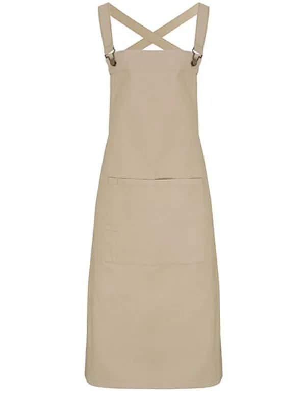 Cross Back Barista Bib Apron - Khaki (ca. Pantone 7503C)