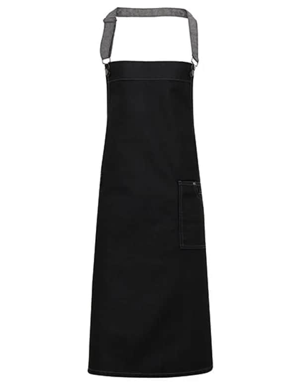 District Waxed Look Denim Bib Apron - Black Denim (ca. Pantone 433C)