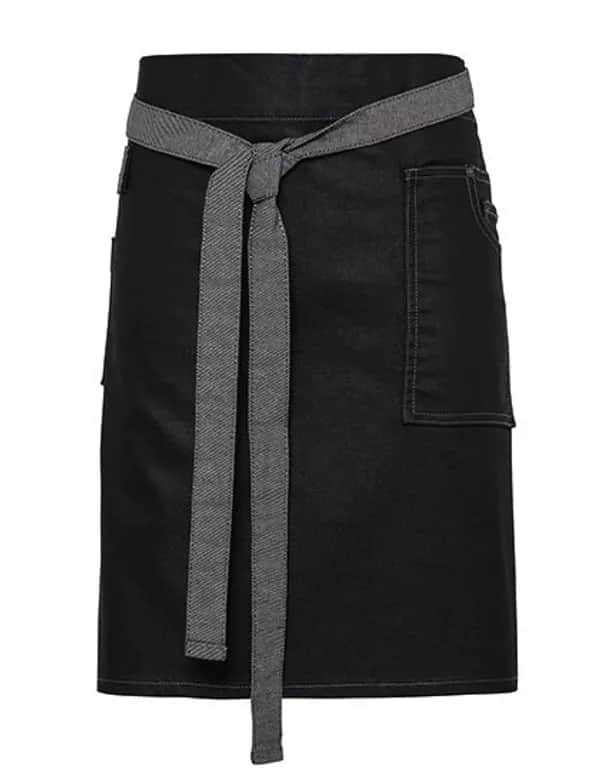 Division Waxed Look Denim Waist Apron - Black Denim (ca. Pantone 433C)