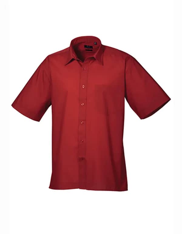 Men´s Poplin Short Sleeve Shirt - Burgundy