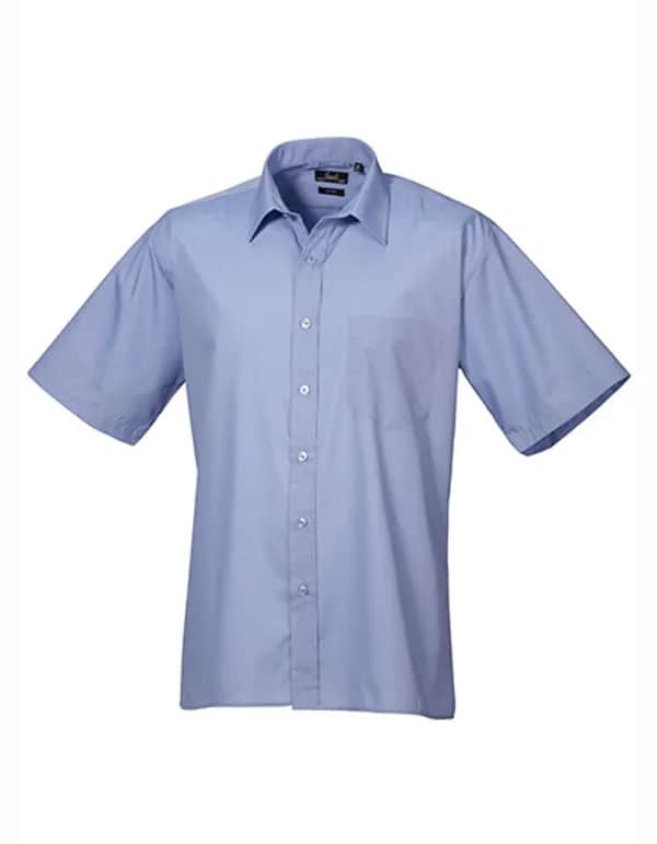 Men´s Poplin Short Sleeve Shirt - Mid Blue (ca. Pantone 2718C)