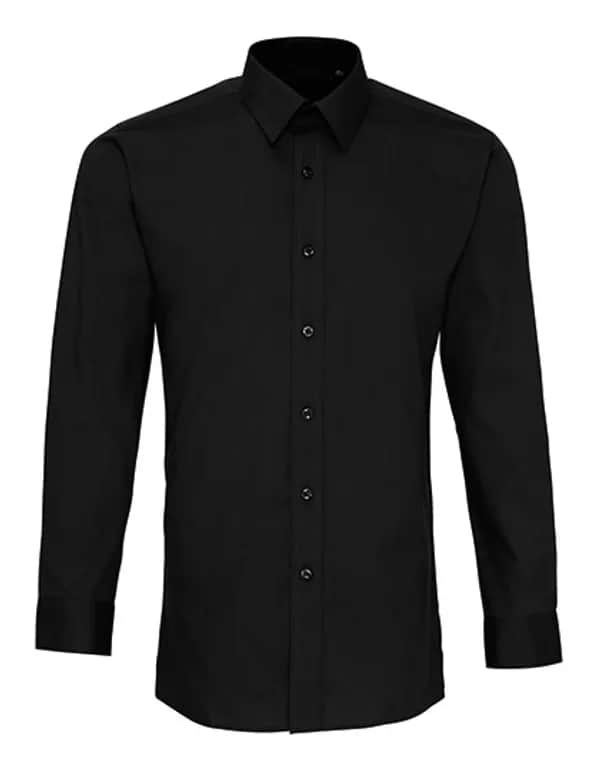 Men´s Long Sleeve Fitted Poplin Shirt - Black (ca. Pantone Black C)