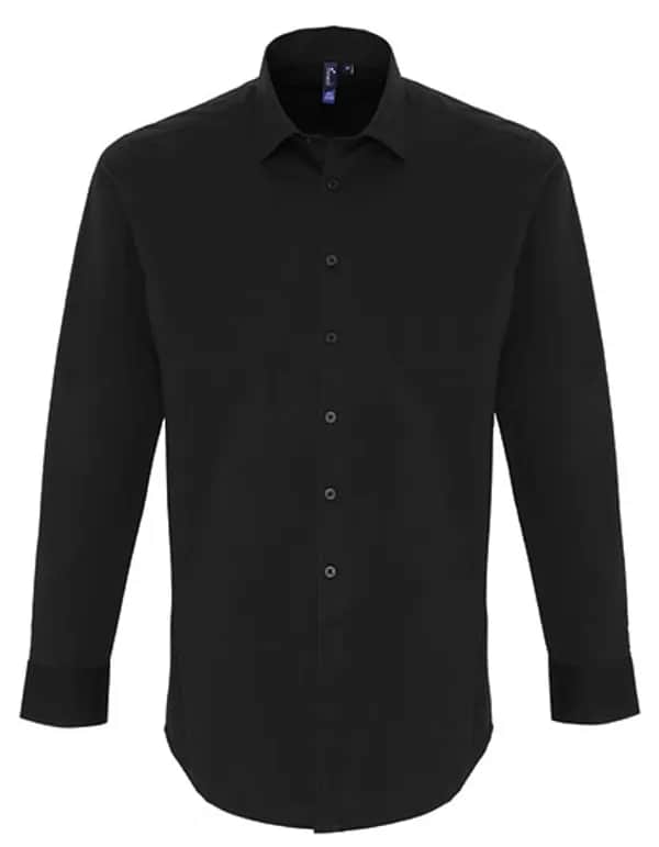 Men´s Stretch Fit Poplin Long Sleeve Cotton Shirt - Black (ca. Pantone Black C)