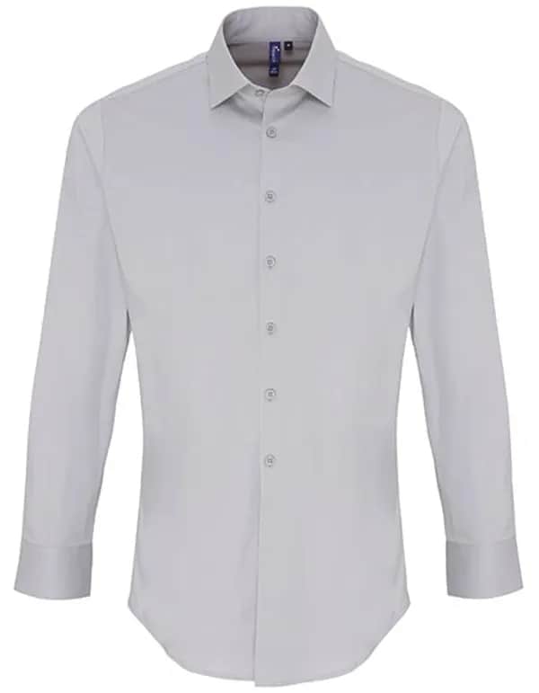 Men´s Stretch Fit Poplin Long Sleeve Cotton Shirt - Silver (ca. Pantone 428C)