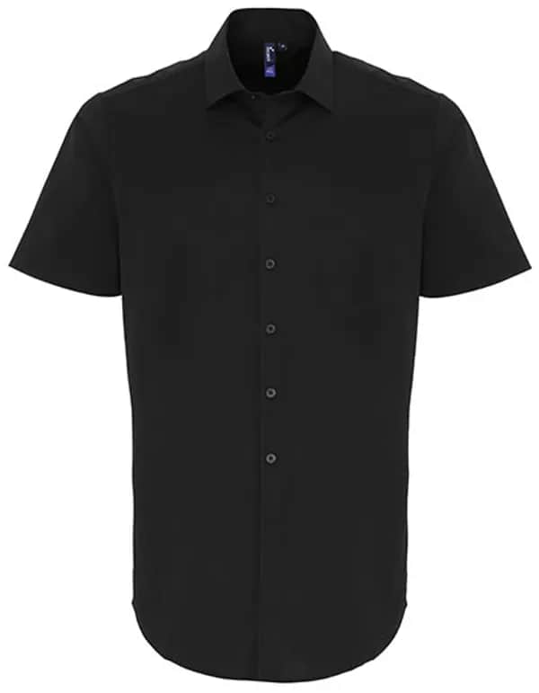 Men´s Stretch Fit Poplin Short Sleeve Cotton Shirt - Black (ca. Pantone Black C)