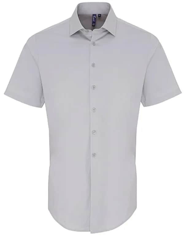 Men´s Stretch Fit Poplin Short Sleeve Cotton Shirt - Silver (ca. Pantone 428C)