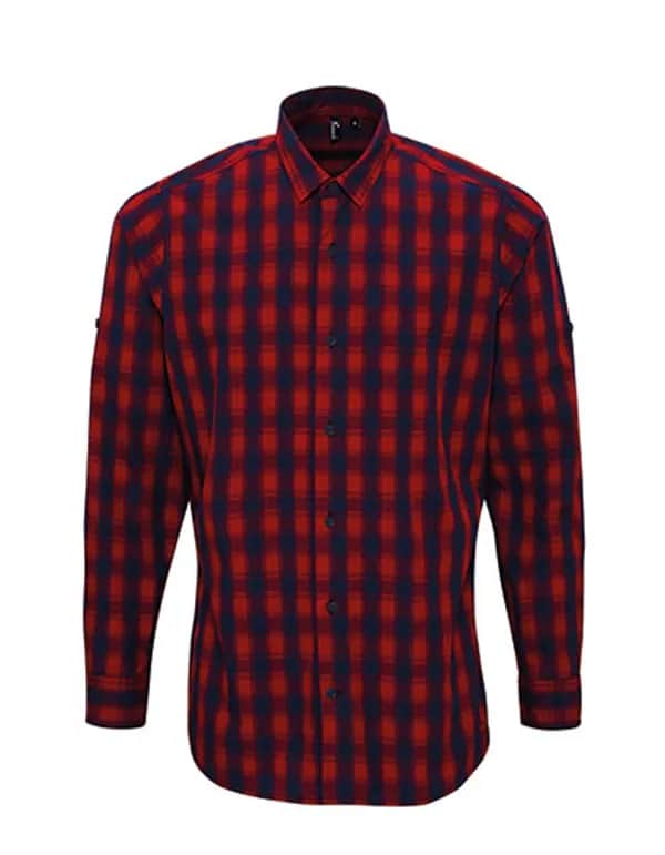 Men´s Mulligan Check Cotton Long Sleeve Shirt - Red/Navy (ca. Pantone 2378C)