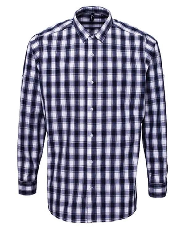 Men´s Mulligan Check Cotton Long Sleeve Shirt - White/Navy (ca. Pantone 2378C)