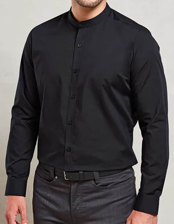 Men´s Banded Collar Grandad Long Sleeve Shirt - Black