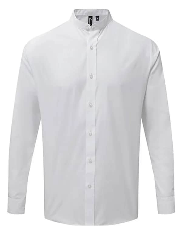 Men´s Banded Collar Grandad Long Sleeve Shirt - White