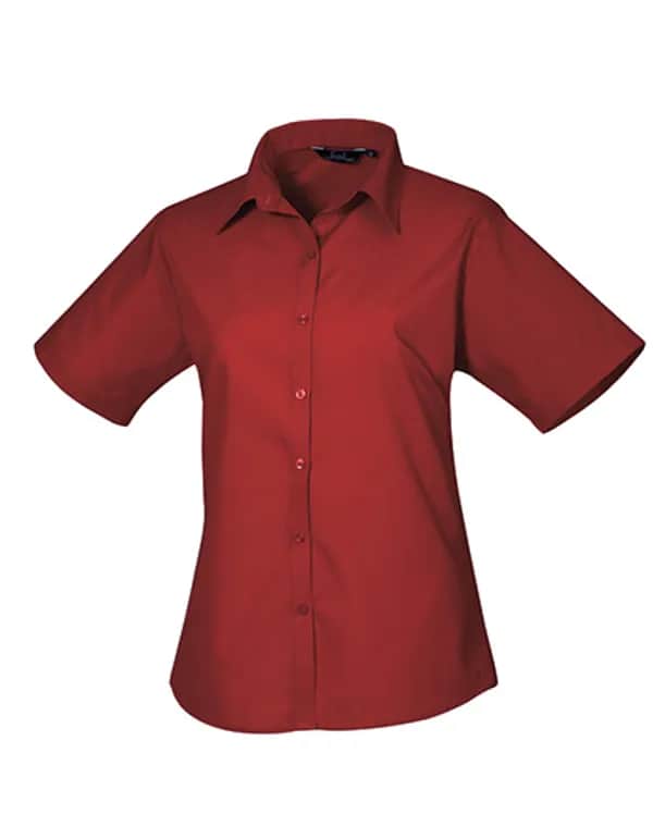 Women´s Poplin Short Sleeve Blouse - Burgundy