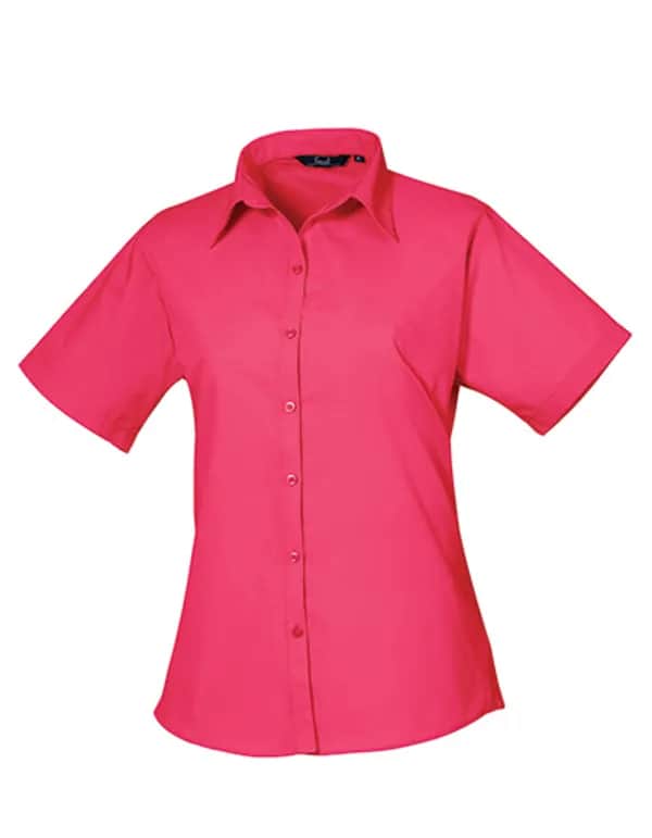 Women´s Poplin Short Sleeve Blouse - Hot Pink