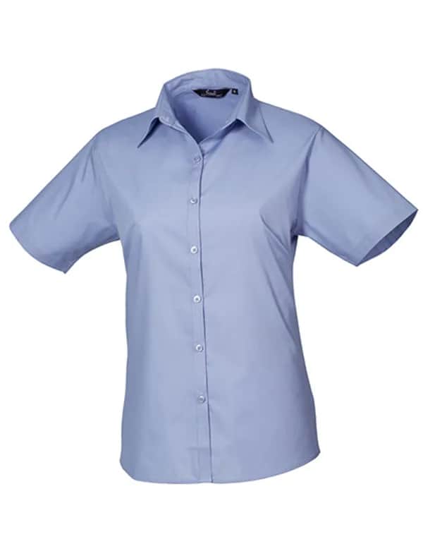 Women´s Poplin Short Sleeve Blouse - Mid Blue (ca. Pantone 2718C)