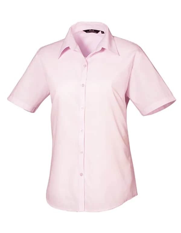 Women´s Poplin Short Sleeve Blouse - Pink (ca. Pantone 707C)