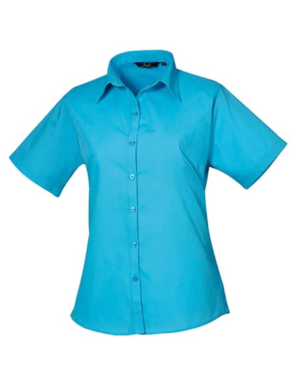 Women´s Poplin Short Sleeve Blouse - Turquoise (ca. Pantone 7703C)