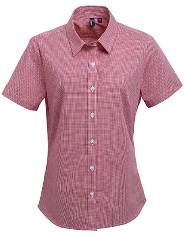 Women´s Microcheck (Gingham) Short Sleeve Cotton Shirt - Red/White